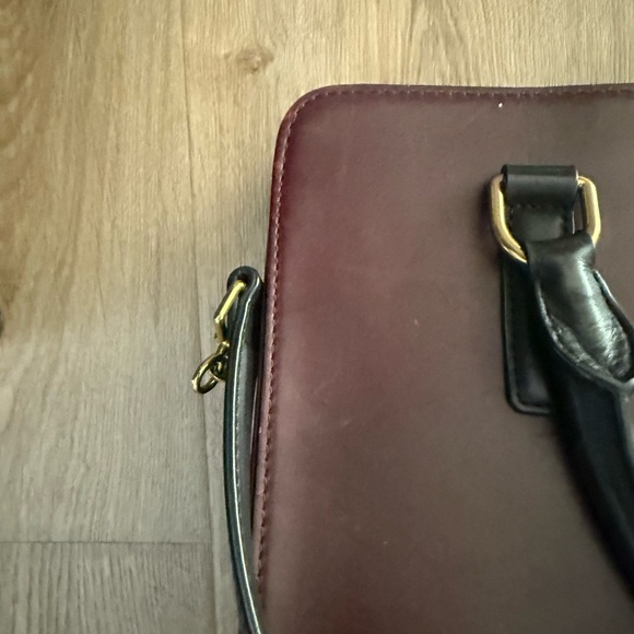 J. Crew black and maroon vintage leather Edie satchel - Picture 9 of 11